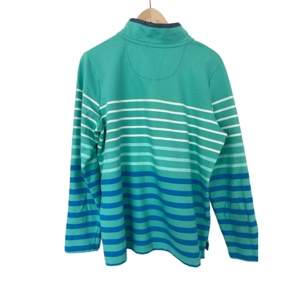 L.L. BEAN TEAL BLUE STRIPED LONG SLEEVED CLASSIC POLO SHIRT, LARGE - Picture 2 of 10